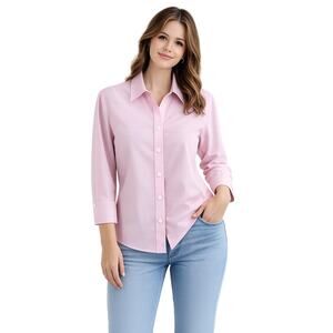 Foxcroft Pink Non Iron Fitted Shirt Womens 18 Cotton 3/4 Sleeve Office Party